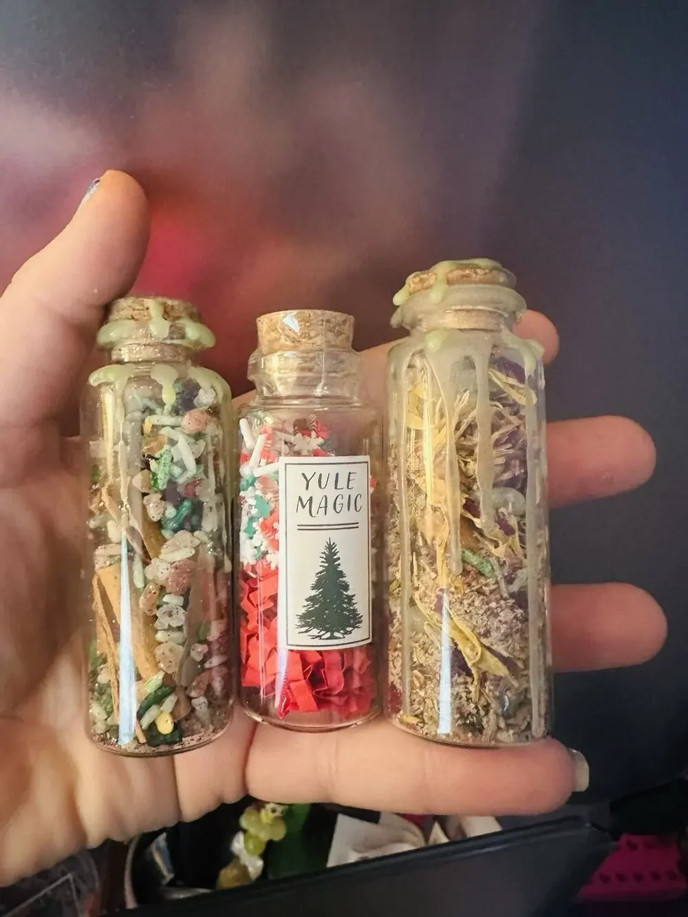 Yule Magic Spell Jar Set, Mini Corked Glass Bottle Herb Mix Set (3 Bottles)